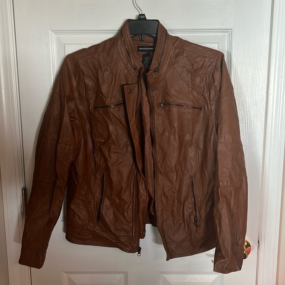 Ashley Stewart jacket size 14/16 in brown pleather